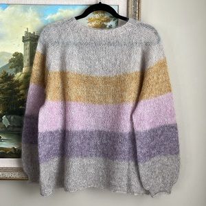 Hand knit Mohair/Silk Striped Sweater SIze L